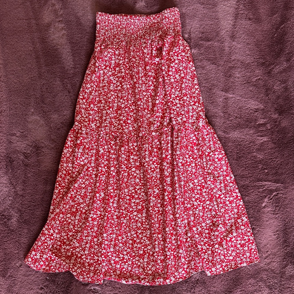 Floral Red Maxi Skirt - Has Pockets!